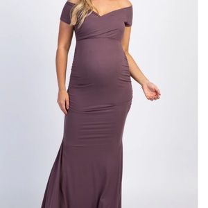 Pink blush maternity gown - plum off the shoulder dress